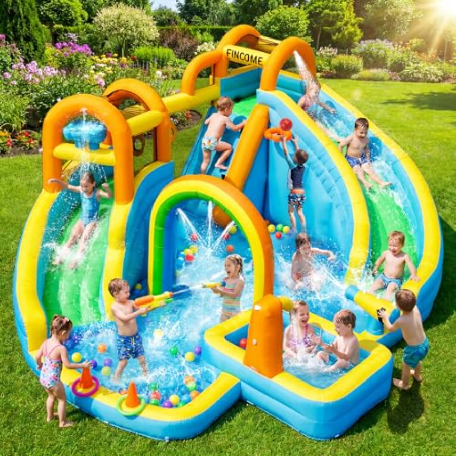 Water Slide Inflatable - Aufblasbarer Wasserrutschenpark für Kinder im Garten: